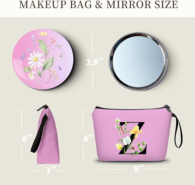 SEAMOON Birthday Friendship Bridesmaid Team Gifts for Employees Women Mom Girl Daughter Teenage Personalized Make up Cosmetic Bag Travel with Mirror Mothers Day Christmas Graduation Z