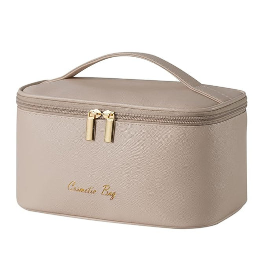 KITENROM Nature Makeup Bag,Premium Travel Makeup Organizer, Ideal Cosmetic Brush Bags Case for Women (Light Khaki)