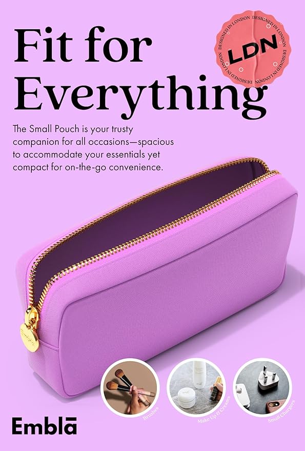 Embla Makeup Bag Travel Cosmetics Pouch and Toiletry Bag, Nylon Zipper Pouch Purse, Cute Make Up Organizer Storage Tote for Women Girls, Waterproof Travel Skincare Case, Small Makeup Bags, Plum