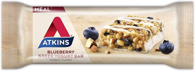 Atkins Chai Tea Latte Protein Shake with 15g Protein, 3g Net Carbs, 1g Sugar and Atkins Blueberry Greek Yogurt Protein Meal Bar with 15g Protein, 5g Net Carbs, 3g Sugar, 5 Count