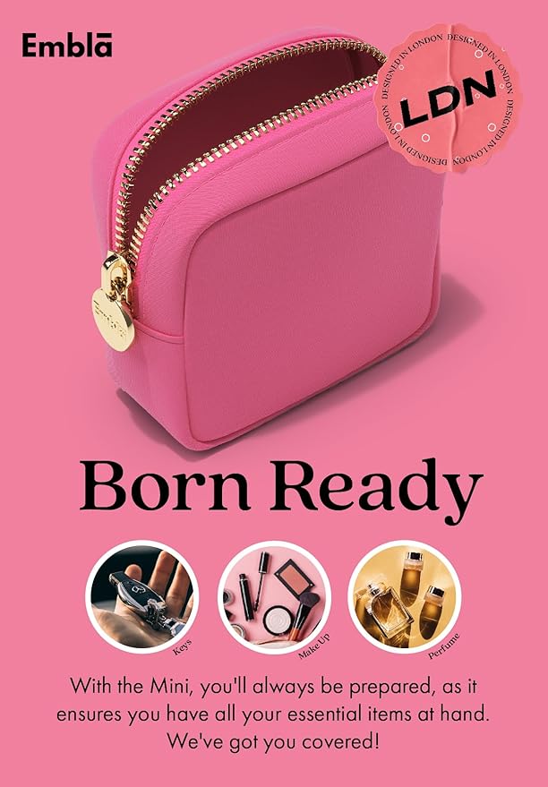 Embla Makeup Bag Travel Cosmetics Pouch and Toiletry Bag, Nylon Zipper Pouch Purse, Cute Make Up Organizer Storage Tote for Women Girls, Waterproof Travel Skincare Case, Small Makeup Bags, Raspberry