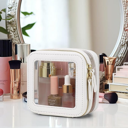 Small Makeup Bag Clear Mini Cosmetic Makeup Case & Toiletry Bag with Zipper Women's Purse Organizer & Car Essentials (White, MINI-2)