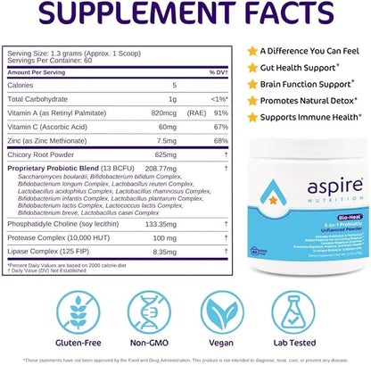 5-in-1 Bio-Heal® Probiotic for Kids, Men & Women - Best Supplement for Brain Function, Gut Health & Constipation - Shelf Stable & Fortified with Vitamin, Mineral & Prebiotics - Powder
