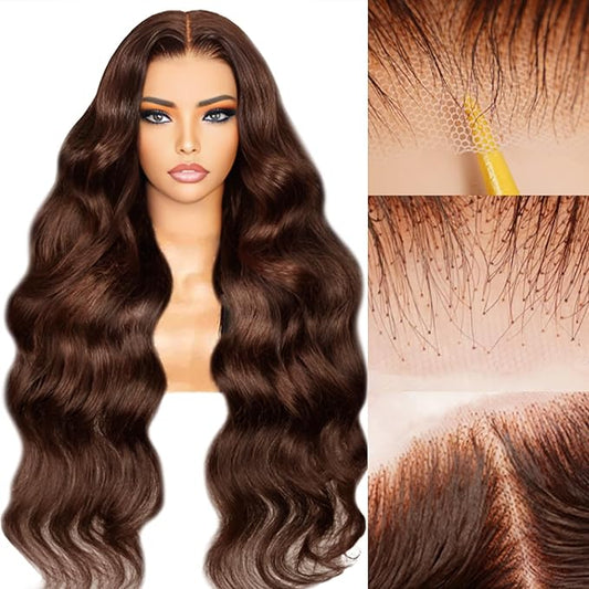 28inch Chocolate Brown Lace Front Wig 200% Density Glueless Wigs Human Hair Pre Plucked Pre Cut 7x5 Brown Glueless Wig Hd Closure Brown Wig Human Hair Body Wave