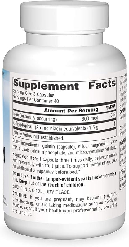 Source Naturals Serene Science L-Tryptophan, Positive Mood*, 500 mg - 120 Capsules