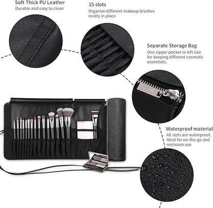 MSQ Makeup Brush Bag Travel Makeup Brush Case Makeup Brush Holder Organizer Cosmetic Bag Portable Roll Up Brush Storage Bag for Makeup Brushes and Cosmetic Essentials (Only Bag)