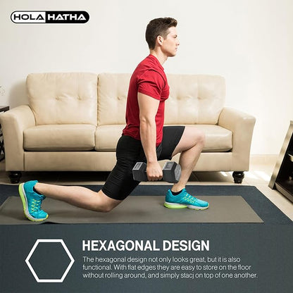 HolaHatha Hexagonal Dumbbell Free Hand Weight Set w/Rack