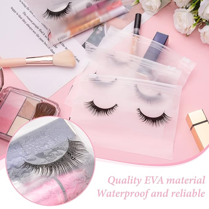 Noverlife 100PCS Eyelash Makeup Bags - Waterproof Plastic Makeup Bags with Zipper, Toiletry Pouch Cosmetic Bags for Clients