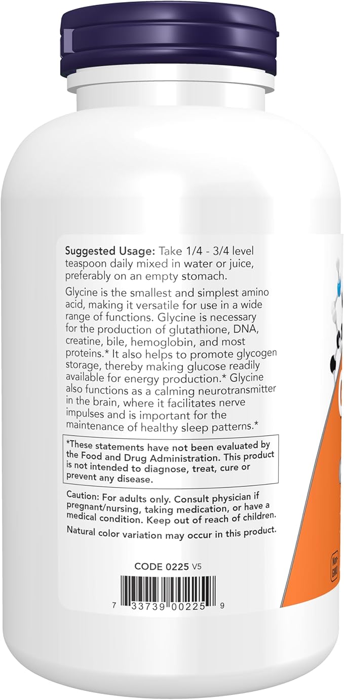 NOW Foods Supplements, Glycine Pure Powder, Promotes Restful Sleep*, Neurotransmitter Support*, 1-Pound