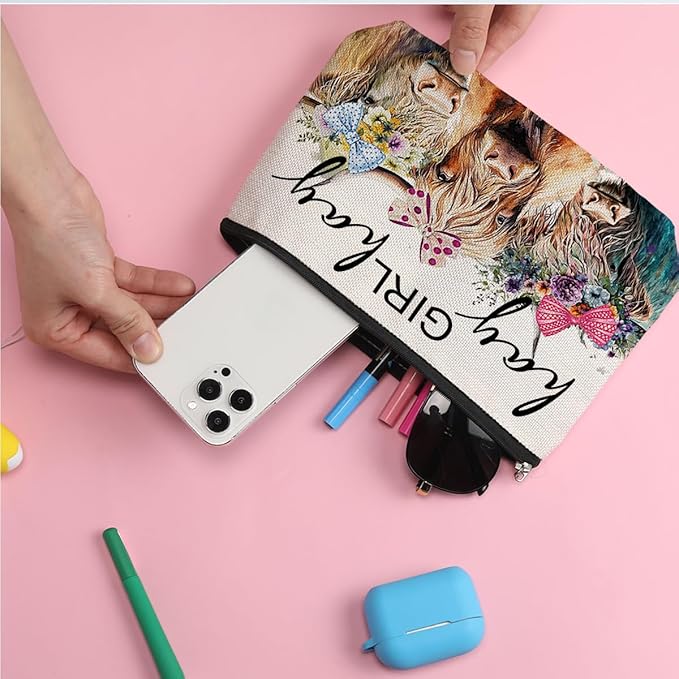 ZHAMEN Vintage Funny Cow Print Stuff Farm Animals Western Makeup Bag Stuff Graduation Mothers Day Birthday Cow Gifts for Girls Women Lovers Friends Daughter Sister Coworker Cosmetic Bag Hay girls Hay