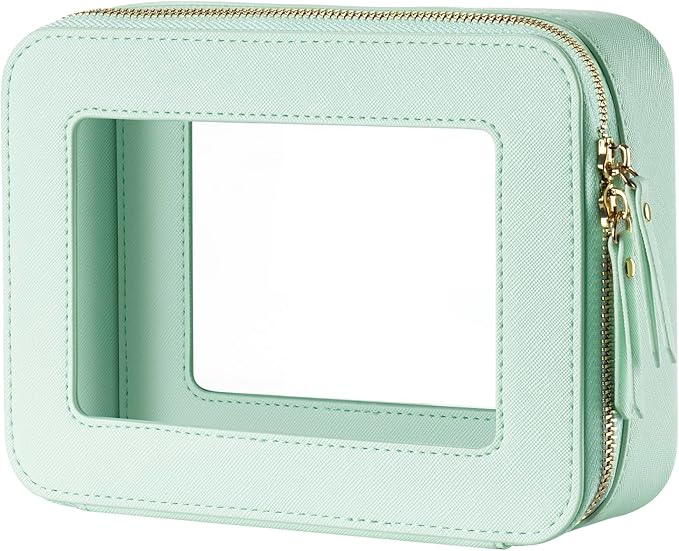 Keains Clear Makeup Bag for Women，Cosmetic Organizer Case Transparent Waterproof Travel Toiletry Bag with Zipper，Portable Make Up Organizer Traveling Compact Car Bag for Essentials（Mint Green）