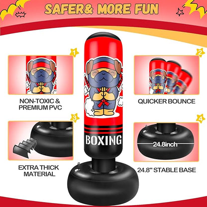 Inflatable Punching Bag for Kids, 65 Inch Kids Punching Bag with Gloves for Boys & Girls, Kicking Bag Boxing Set for Practicing Karate, Taekwondo, MMA