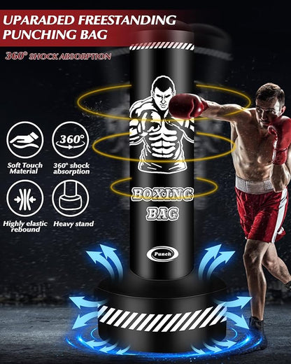 Standing Punching Bag for Adults Teens, 70" Heavy Punching Bag with Stand, Heavy Bag Inflatable Kick Boxing Bag Training Equipment Bags for Training MMA Muay Thai Fitness
