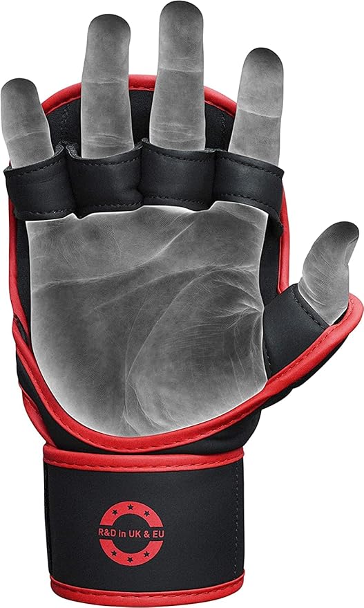 RDX MMA Gloves Sparring Grappling, Hybrid Open Palm Martial Arts Mitts Men Women, Maya Hide Leather Wrist Support, Cage Fighting Combat Sports Boxing Glove Training, Muay Thai, Punching Bag Kickboxing