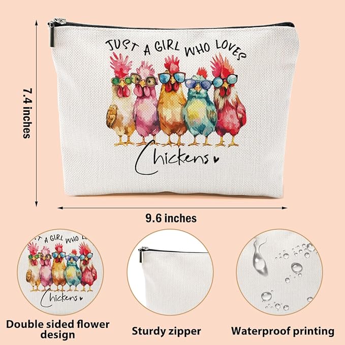 Chicken Gifts Makeup Bag, Chicken Lover Gifts for Women Girls Friends Christmas Birthday Friendship, Animal Lovers Cosmetic Bag Travel Organizer Bags Makeup Pouch