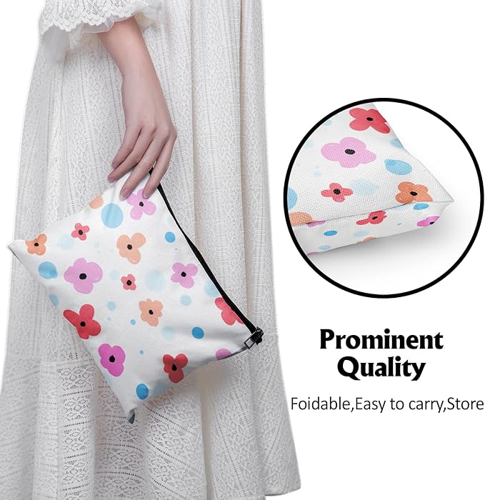 Cafl Colorful Fresh Flowers Makeup Bag Cute Cosmetic Bag for Women,Large Makeup Bags Travel Toiletry Accessories Organizer