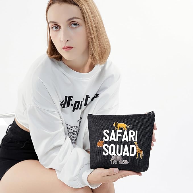LEVLO Safari Squad Makeup Bag African Safari Trip Wild Animal Lover Travel Zipper Pouch (Safari Squad+black)
