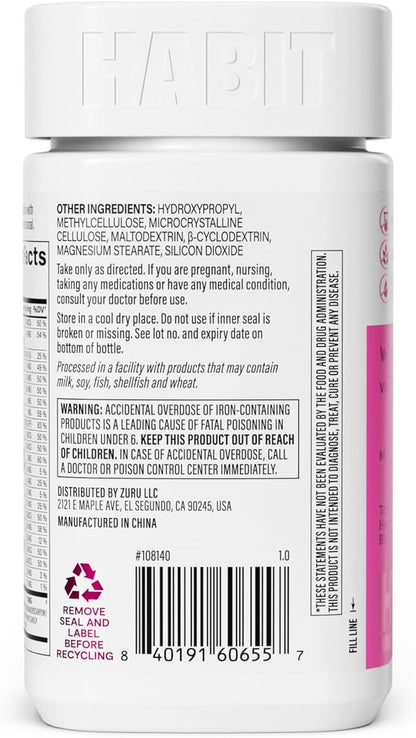 Habit Womens Multi Supplement (60 Capsules) - New Look, Supports General Health & Wellness, 23 Essential Vitamins and Minerals, Fruit extracts, Folate, Iron, B12, Biotin, Non-GMO (1 Pack)