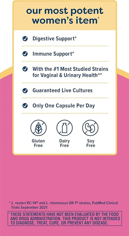 Renew Life Women's Probiotic Capsules, Supports pH Balance for Women, Vaginal, Urinary, Digestive and Immune Health, L. Rhamnosus GG, Dairy, Soy and Gluten-Free, 90 Billion CFU - 60 Ct