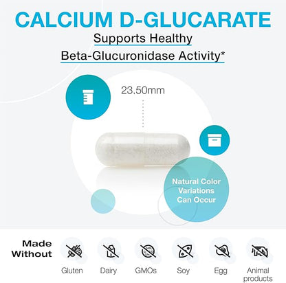XYMOGEN Calcium D-Glucarate 500mg - Supplement to Support Healthy Detox of Fat-Soluble Toxins, Hormones Like Estrogen + Androgens (90 Capsules)