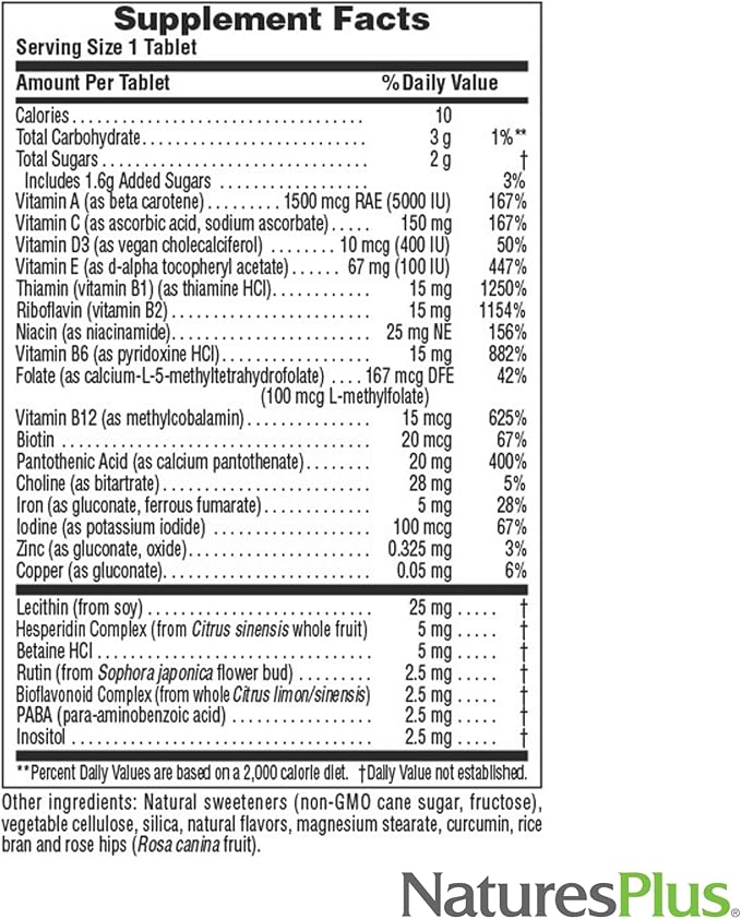 Natures Plus Adult's Chewable Multivitamin - 90 Vegetarian Tablets - Pineapple Flavor - Natural Whole Foods Supplement for Overall Health, Energy - Gluten-Free - 90 Servings