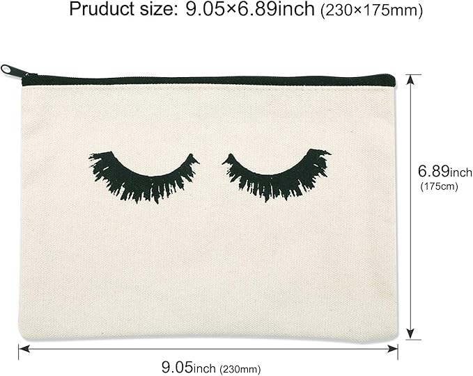 PHOGARY 6PCS Canvas Makeup Pouch, Cosmetic Bag Bulk Travel Make Up Pouch Toiletry Case with Zippered Pocket for Women (Eyelash Pattern) Cream