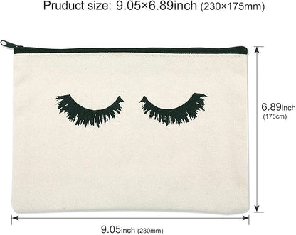 PHOGARY 6PCS Canvas Makeup Pouch, Cosmetic Bag Bulk Travel Make Up Pouch Toiletry Case with Zippered Pocket for Women (Eyelash Pattern) Cream