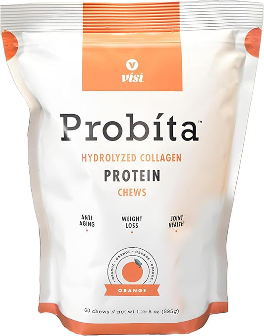 VISI Probita Hydrolyzed Collagen Protein Chews - 60 Chews - Non GMO (Orange)