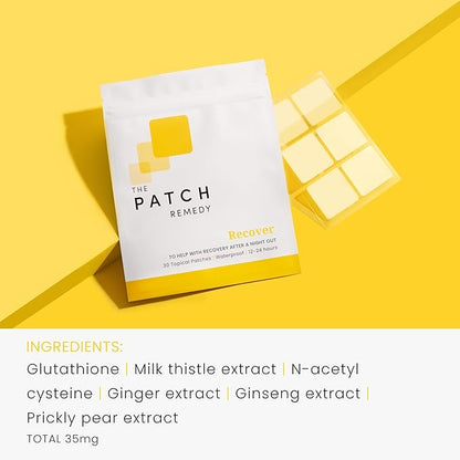 The Patch Remedy Recover Patch - 30 Topical Patches for a Night Out with Glutathione & Milk Thistle Extract for Pre & Post Party Recovery Relief Transdermal Skin Support