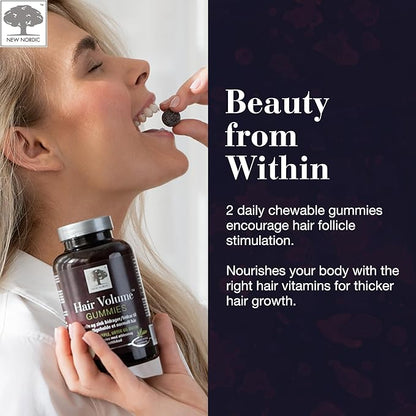 NEW NORDIC Hair Volume Gummies, 2500 mcg Biotin Daily Intake, Hair Vitamins to Support Hair Skin & Nails, Vegan Hair Supplement for Men and Women, 60 Count (Pack of 3)