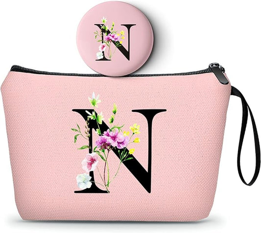 SEAMOON Appreciation Initial Monogram Gifts for Sisters from Sister Employees Team Bride Womens Unique Mom Personalized Makeup Cosmetic Bag with Mirror Mothers Day Christmas Graduation N