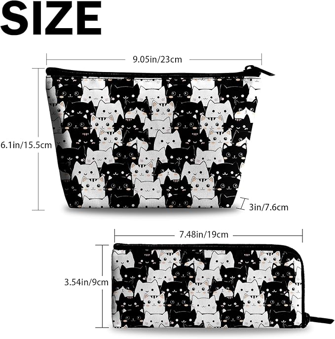 Cute Cat Makeup Bag for Purse - 2 Pcs Travel Bags Cosmetic Bag for Women Makeup Organizer Zipper Pouch for Travel Essentials