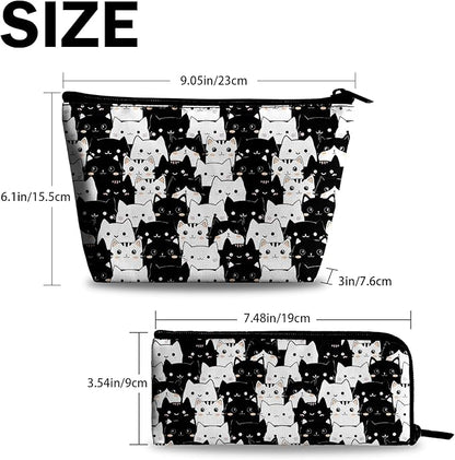Cute Cat Makeup Bag for Purse - 2 Pcs Travel Bags Cosmetic Bag for Women Makeup Organizer Zipper Pouch for Travel Essentials