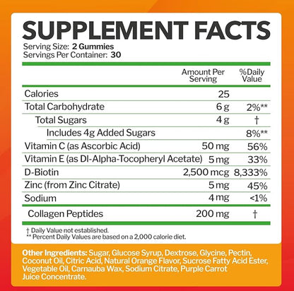 Collagen Peptides Gummies with Biotin, Vitamin C & E for Women & Men - Hair, Skin, Nails & Joints - Gluten-Free, Non-GMO - 60 Gummies