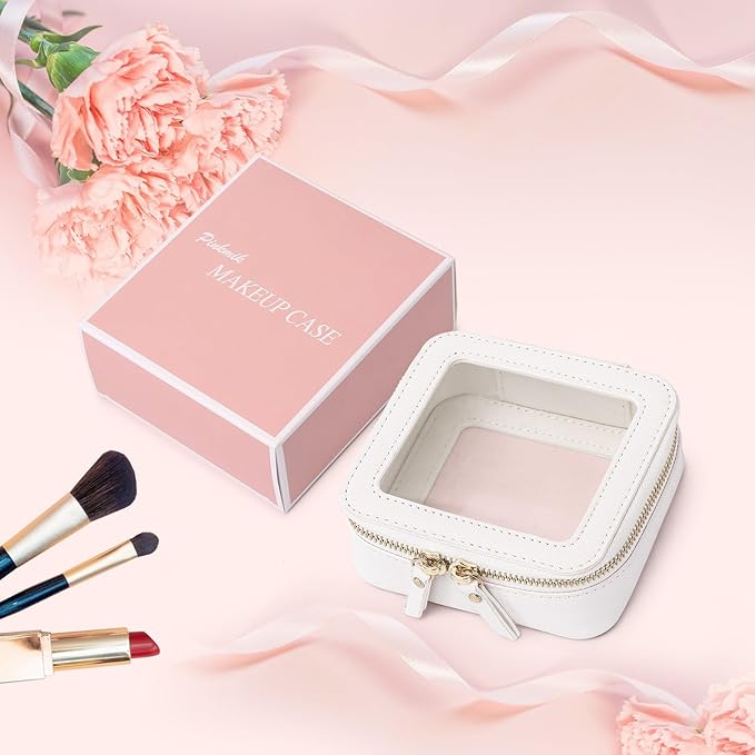 Small Makeup Bag Mini Clear Cosmetic Makeup Case & Toiletry Bag with Zipper Women's Purse Organizer & Car Essentials (White, MINI-3)
