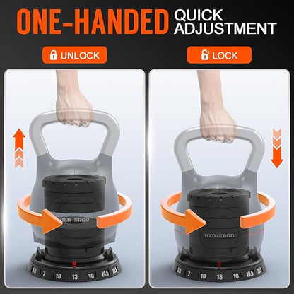 7-in-1 Adjustable Kettlebell, Quick-Adjust Kettlebell for Strength Training, 5-44 LBS Adjustable Weights for Home Gym