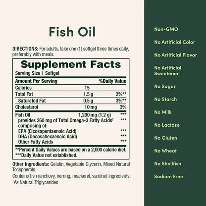 Nature's Bounty Fish Oil Omega 3 Supplements - Supports Heart Health, 1200 Mg Fish Oil, Omega-3, 200 Softgels