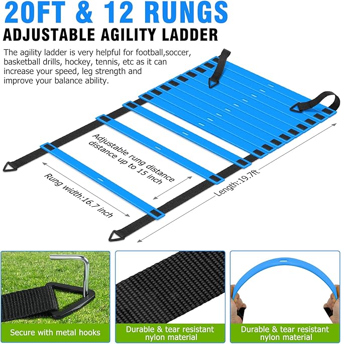Speed and Agility Training Equipment: 5 Adjustable Agility 20ft Agility