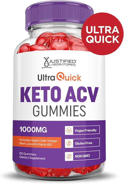 Ultra Quick Keto ACV Gummies Advanced Formula 1000MG Ultraquick Keto Gummies Apple Cider Vinegar Formulated with Pomegranate Beet Juice Powder B12 Vegan Non GMO 60 Gummys