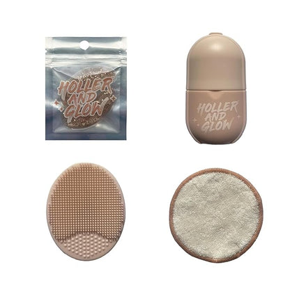 Holler & Glow Skin Basics Skincare Accessories, Limited Edition, Cooling Under Eye Masks, Puffiness Reducing Cryo Ice Roller, Reusable Makeup Remover Pad, Exfoliating Face Scrubber, 4 Piece Gift Set