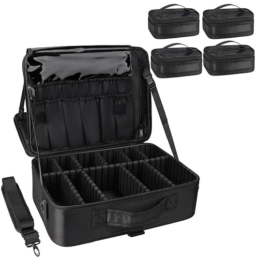 MONSTINA Large Capacity Makeup Case 3 Layers Cosmetic Organizer Brush Bag with Four Small Bag,Barber Hairdresser Train Case Makeup Artist Box Nail Polish Organizer