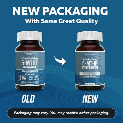 L Methyl Folate 15mg Plus Methyl B12 Cofactor – High Potency, Active 5-MTHF Form - Supports Mood, Methylation, Cognition – Bioactive Forms of Vitamin B9 & B12 (60 Capsules – 60 Servings)