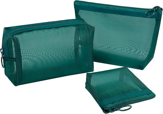 Aosbos 3-Pack Mesh Cosmetic Bag Set - Travel/On-The-Go Makeup Storage, Zipper Closure Small Pouch