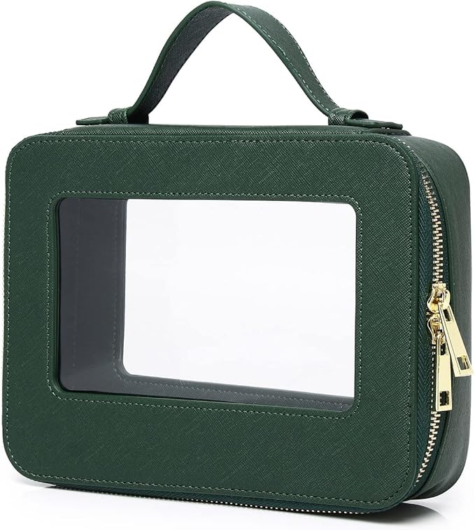 Clear Makeup Bag for Women Waterproof Travel Makeup Case Portable Cosmetic Case Toiletry Bag Car Organizer with Zipper (X/Green, L)