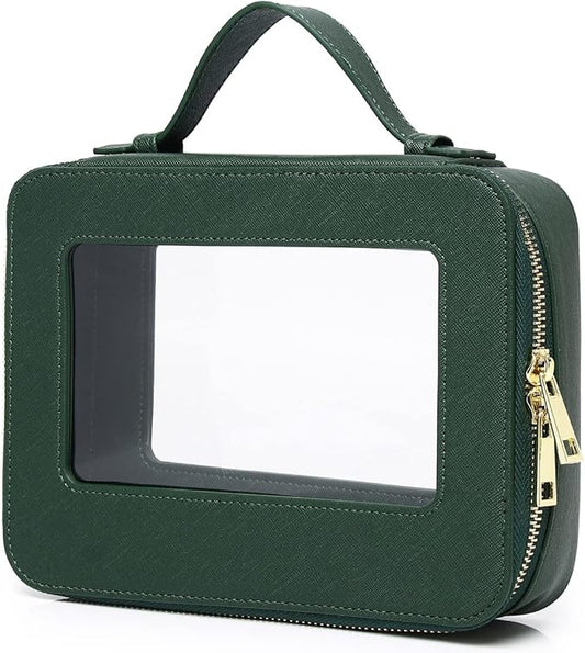 Clear Makeup Bag for Women Waterproof Travel Makeup Case Portable Cosmetic Case Toiletry Bag Car Organizer with Zipper (X/Green, L)