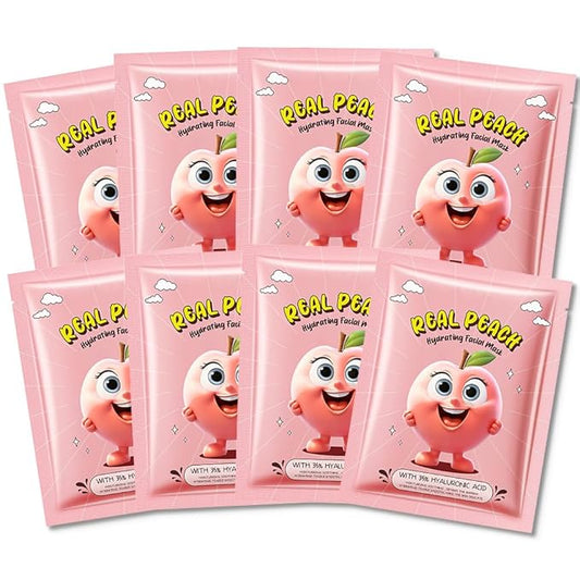 8 Pack Peach Fruit Face Mask,Pink Face Masks Spa Day kit Supplies for Teens Girls Women,Sheet Facial Mask Skincare for Kids Gifts Set,Hydrate Nourish Soothe for All Skin Types,Spa Party Favors
