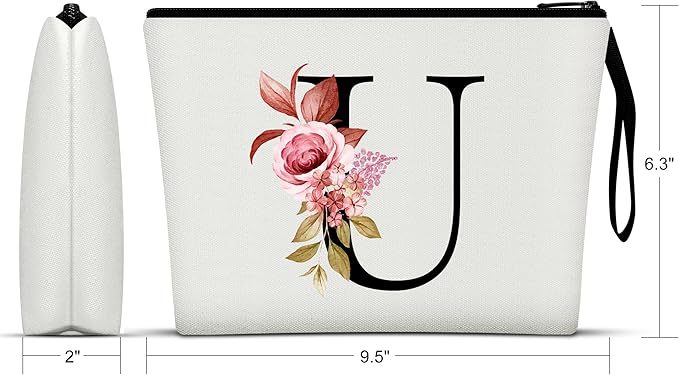 Vavabox A-Z Personalized Makeup Bag, Birthday Gifts for Women Mom, Gifts for Best Friend, Bride Bridesmaid Cosmetic bag (U, White)
