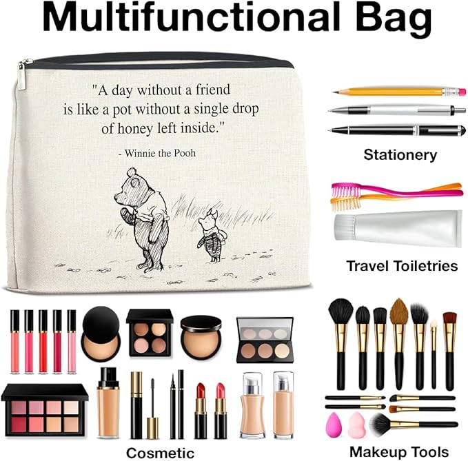 YeleY Winnie the Pooh Classic Cosmetic Bag - Friendship Gift for Best Friends, Girls & Women