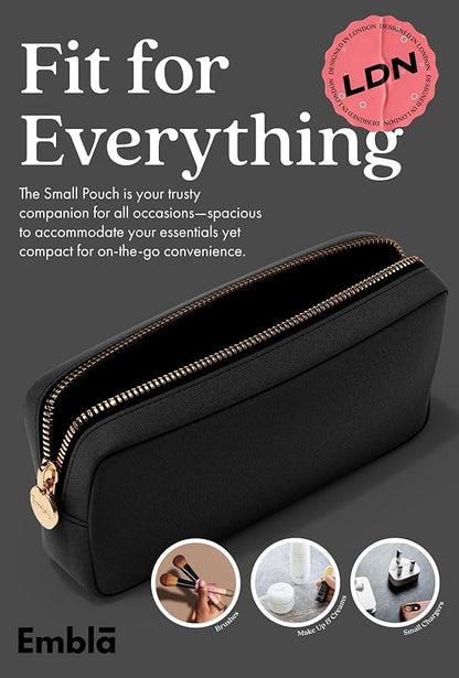 Embla Makeup Bag Travel Cosmetics Pouch and Toiletry Bag, Nylon Zipper Pouch Purse, Cute Make Up Organizer Storage Tote for Women Girls, Waterproof Travel Skincare Case, Small Makeup Bags, Black Noir