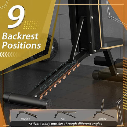 Adjustable Weight Bench - Heavy-Duty Foldable Workout Bench 660 LBS